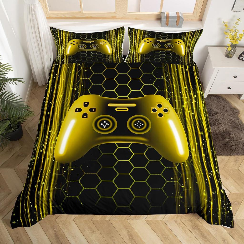 Игровой Комплект Постельного Белья Игровое Пододеяльник для Детей Подростков Мужчин Игровая Консоль Комплект на Кровать Геометрия Полоски Соты Шестиугольник Пододеяльник