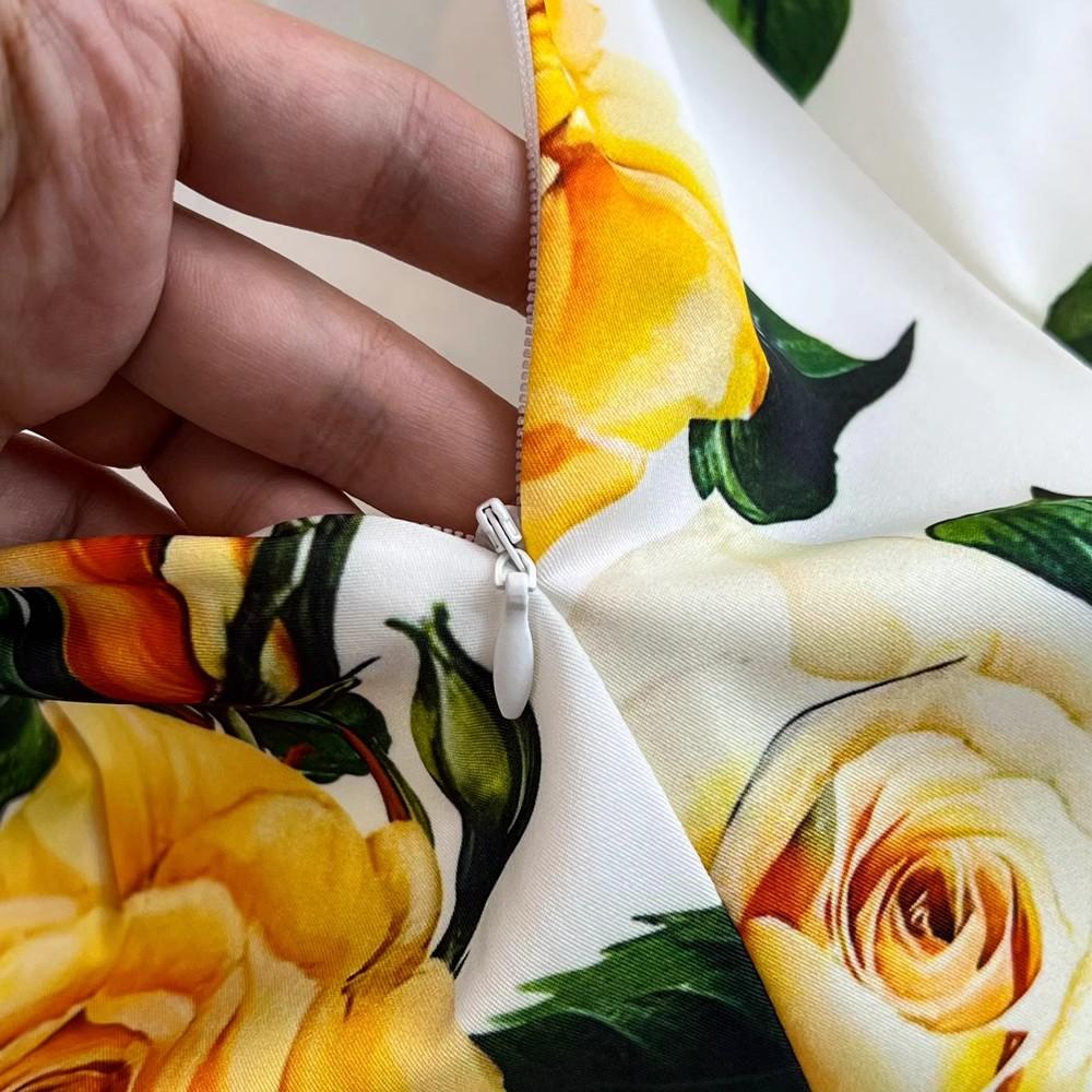 Летнее подиумное модное облегающее платье с принтом розы, женское праздничное платье с круглым вырезом и рукавами 3/4, элегантные вечерние платья миди с разрезом