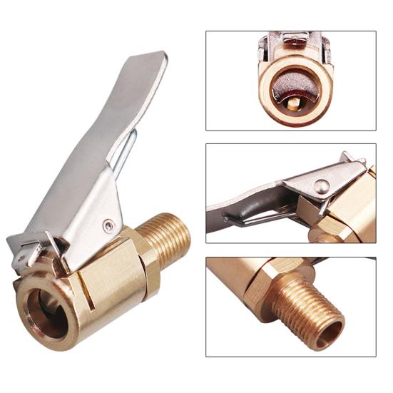 2 шт. Латунные насадки для накачки шин с фиксатором, Пневматический зажим с силиконовым уплотнением, Быстроразъемный зажим для вентиля шины, для автомобильного насоса, Портативный, Противоутечка, Адаптер