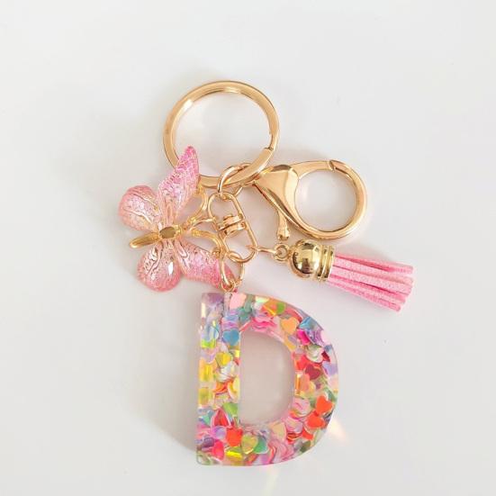 Epoxy Resin English Alphabet Keychain Heart-Shaped Sequins Butterflies Tassel Alphabet Keyring Initial Lettering Key Chain Mug Accessory