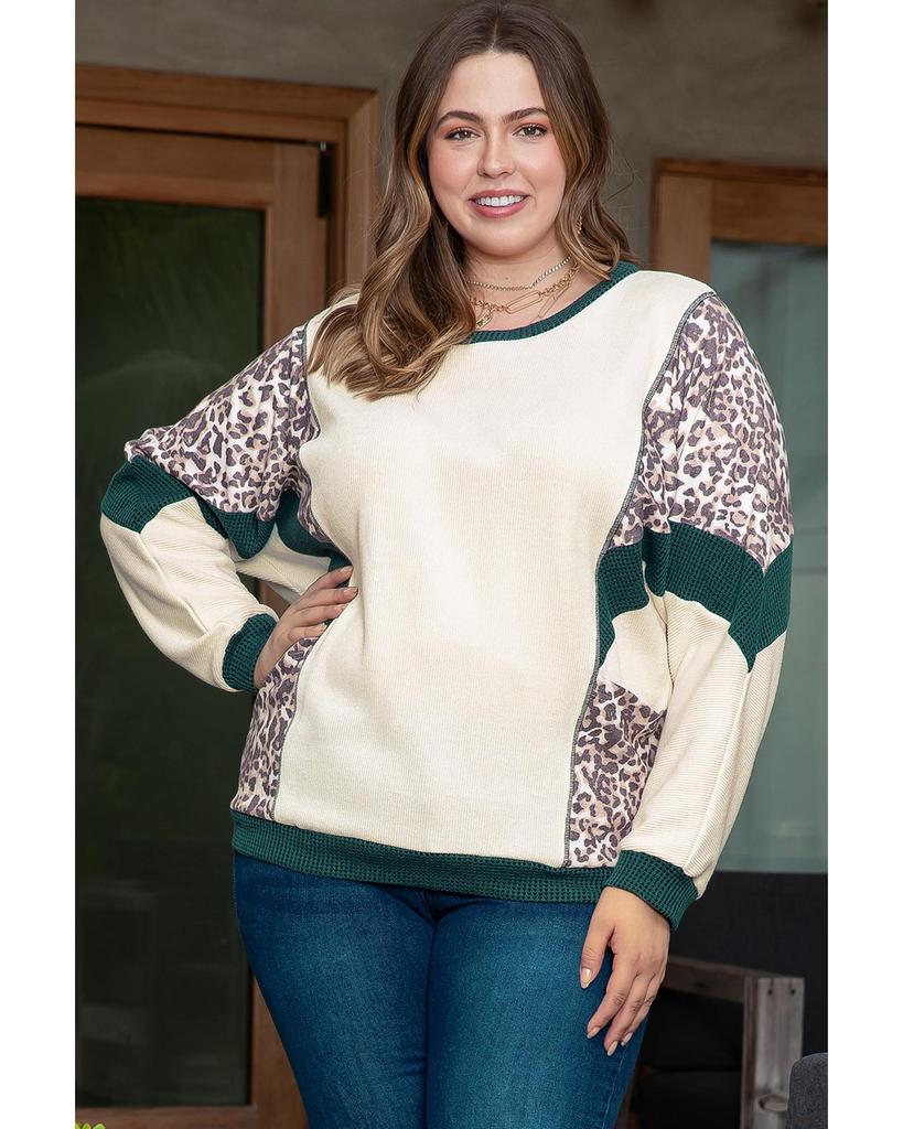 Azura Exchange Топ размера плюс с леопардовым принтом и цветными блоками в стиле пэчворк с рукавами «летучая мышь»