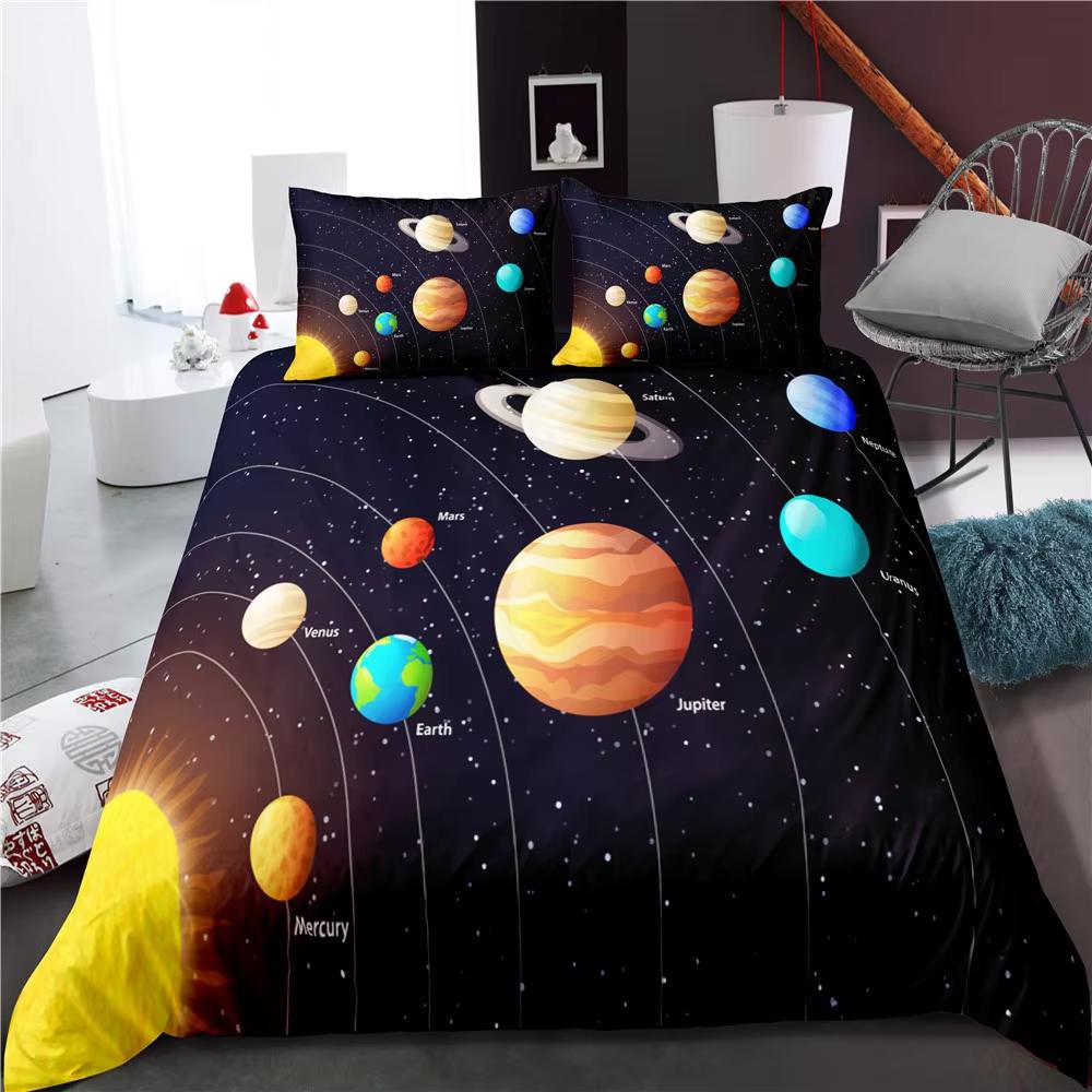 Outer Space Galaxy Duvet Cover Set Solar System Astronomy Kids Bedding Universe Planet Quilt Set 3 Pcs Comfortable And Soft