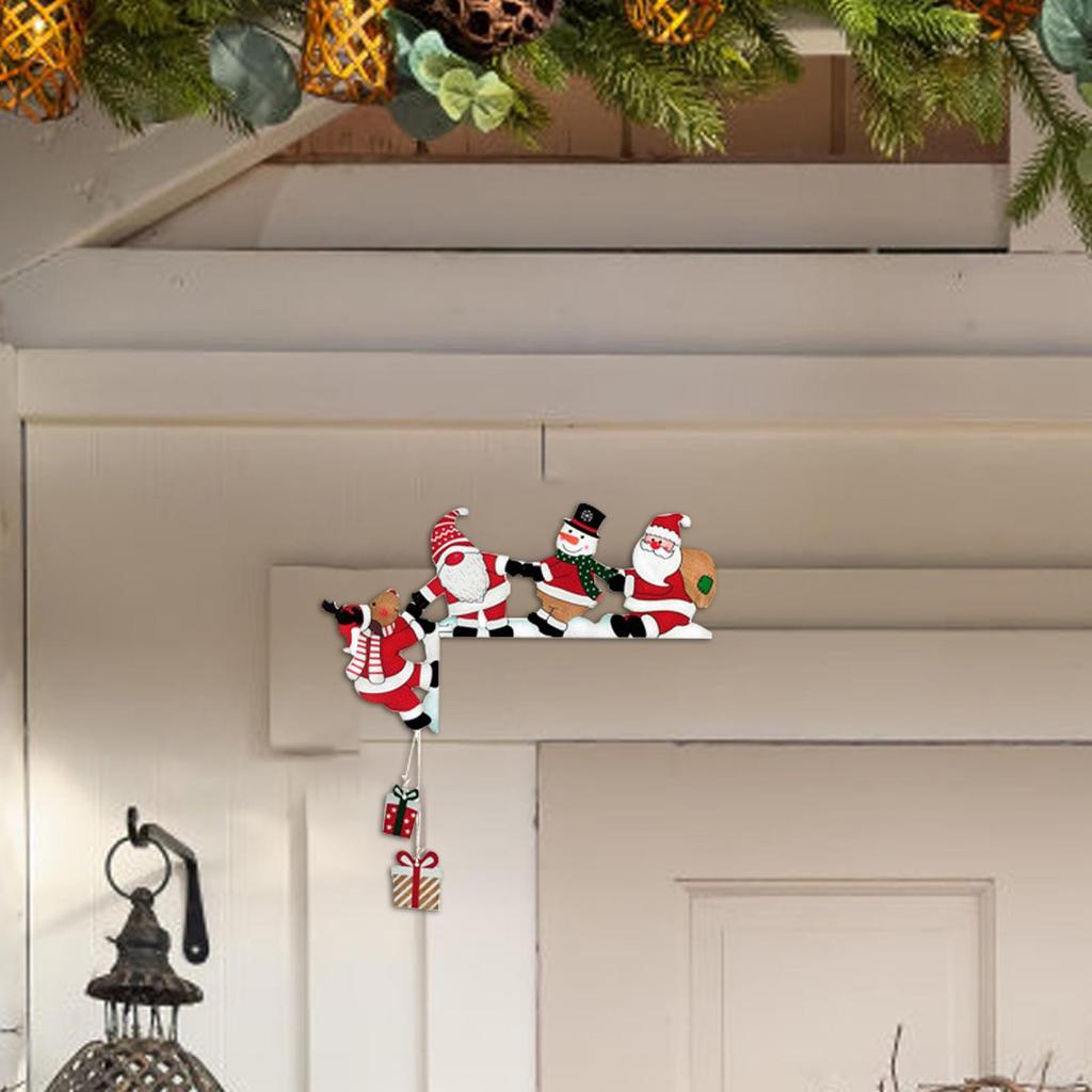 Christmas Door Corner Decor Holiday Door Frame Decoration Santa Snowman Elk Wall Retro Door Frame Decoration Wooden Ornament