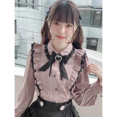 Y2k розовая блузка с бантом, женская японская кружевная рубашка в стиле кавай с рюшами, милые женские топы, 2024, Lolita Blusas Femme Camisas Mujer