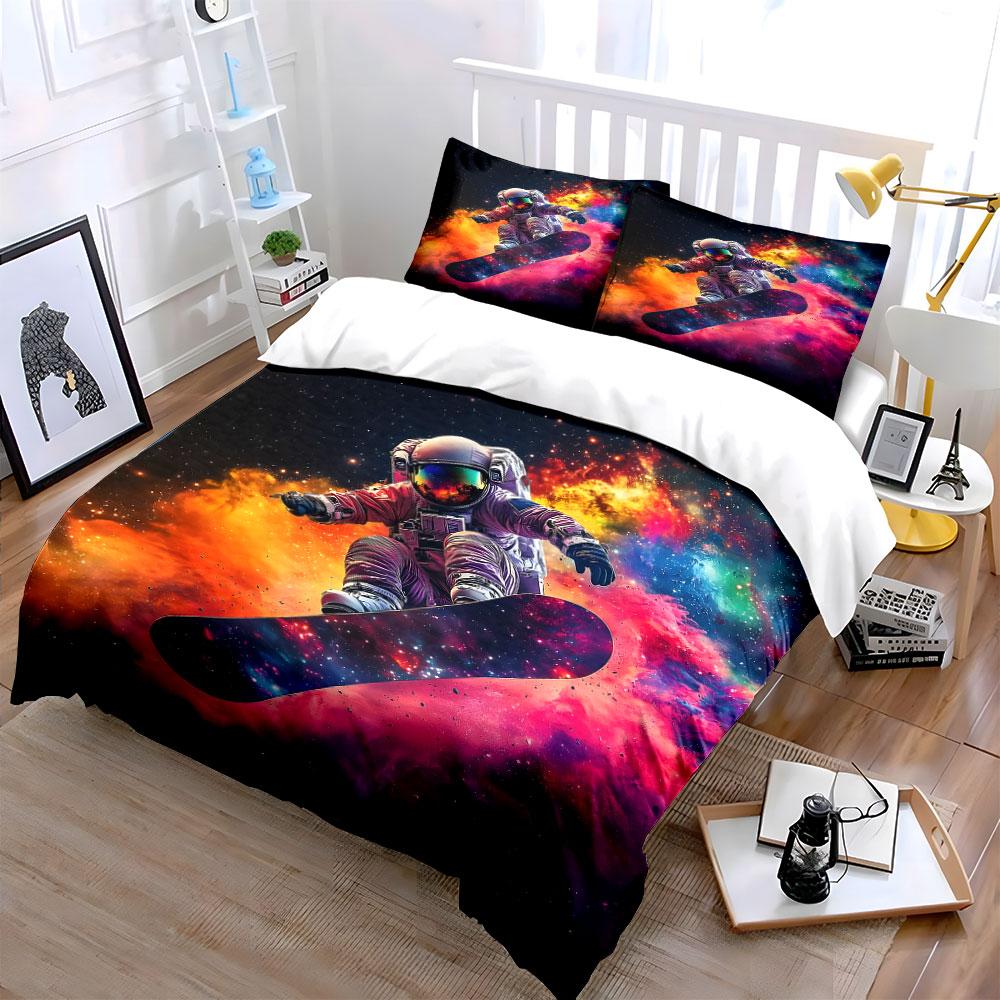Astronaut snowboarding in space. Bedding sets Duvet cover sets Duvet covers Pillowcases(1 * Duvet Cover 2 * Pillowcases without duvet insert)