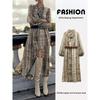 Za2024 Autumn New Women's Clothing with Belt Tight Waist Slim Looking Printed Checks Midi Dress 9205231