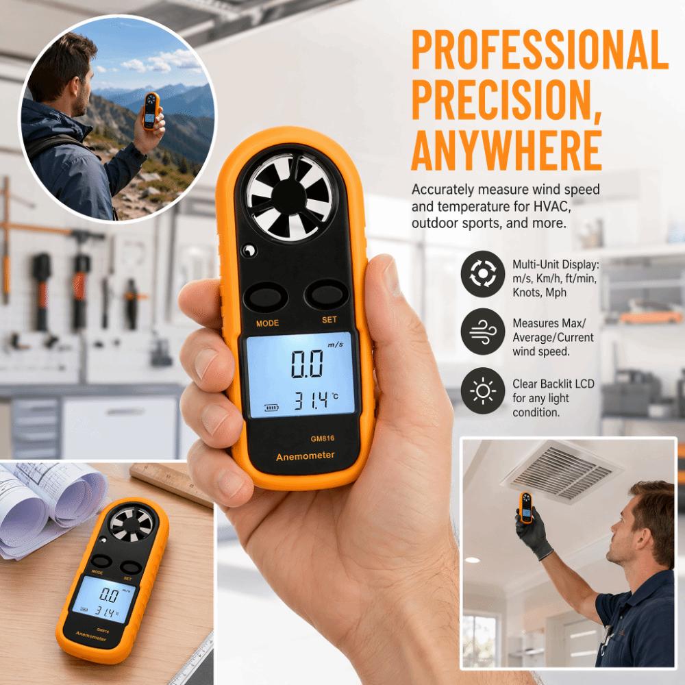 Mini Design Wind Speed Meter LCD Backlight Display Temperature Tester Outdoor Use