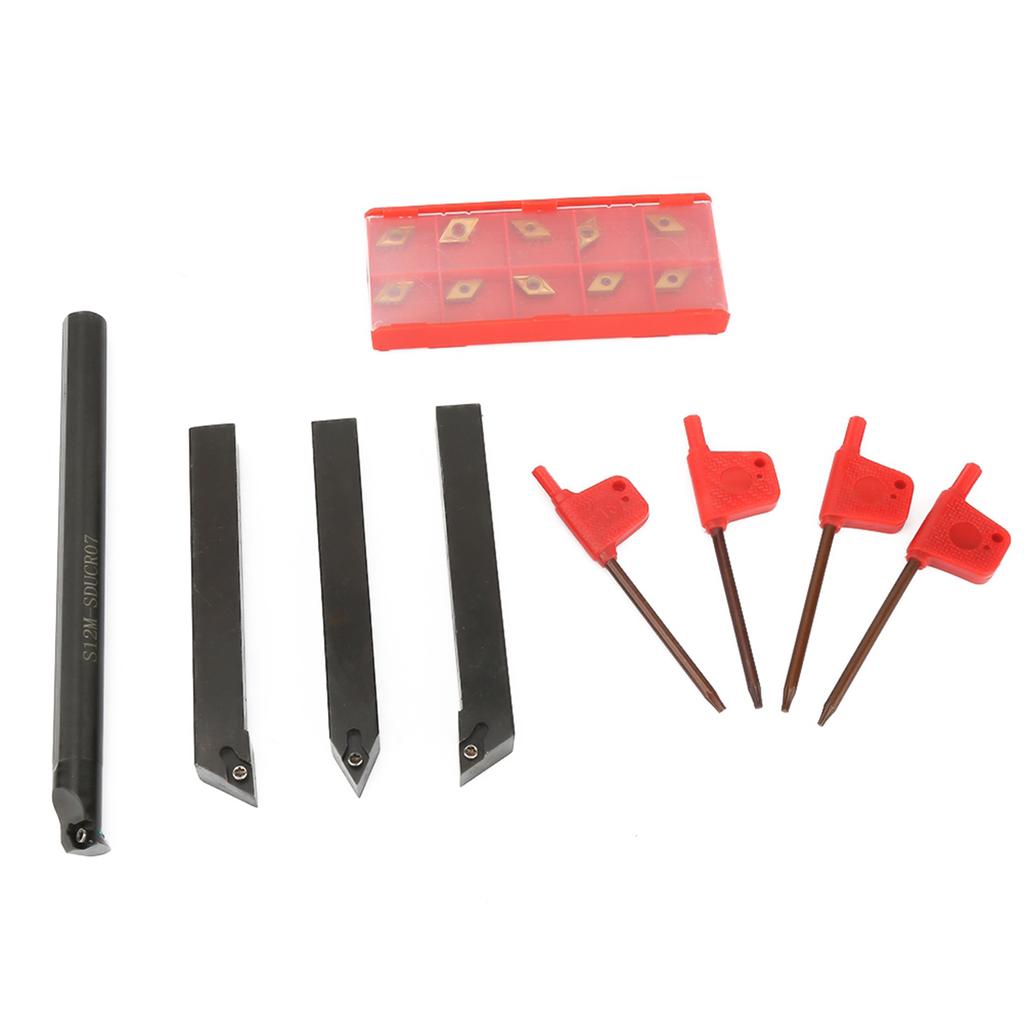 10pcs DCMT070204 Carbide Inserts Blades 4Pcs 12mm Straight Shank Boring Bar 4Pcs Wrench