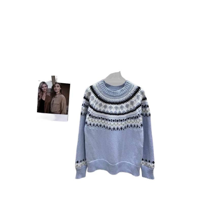 Miu Style 2025 Autumn/Winter Fair Isle Jacquard Knit Pullover: Loose, Versatile Top