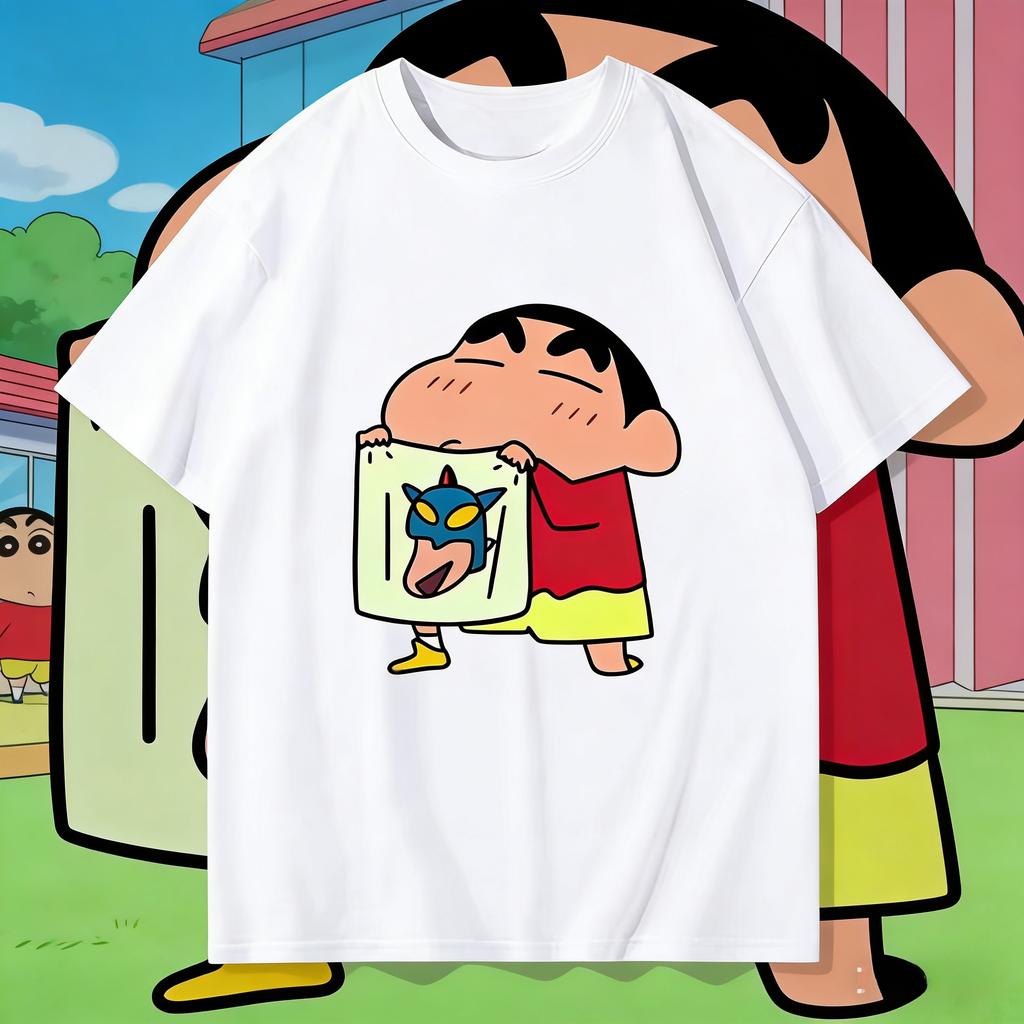 2026 Summer Comic Form Crayon Shinchan Image 100 Cotton Printed Oversize Casual Tshirt Adult Children Parentchild Top y2k
