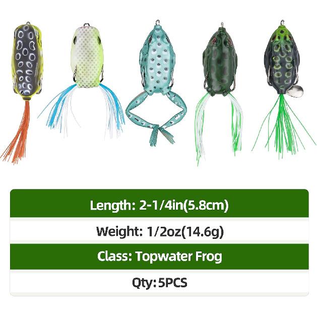 RUNCL Topwater Frog Lures 5PCS, Durable Lifelike Silicone Bass Bait, Floating Realistic Frog Lures Kit for Freshwater Saltwater, Topwater Fishing