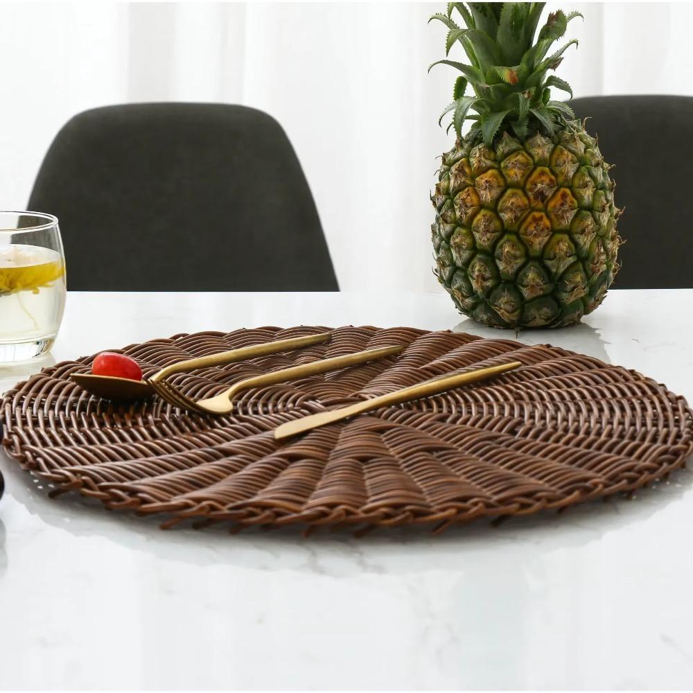 Imitation Rattan Woven Placemats Round Coaster Pastoral Tableware Mat Living Room