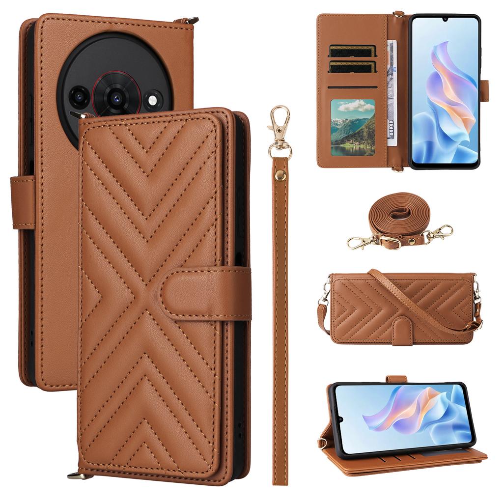 For ZTE Blade A76 5G Case with Shoulder/Wrist Strap Leather Phone Cover Stand Wallet