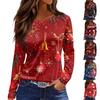 Women's Fashion Casual Slit Hem Round Neck Long Sleeve Loose Christmas Printed T-Shirt Ladies Top