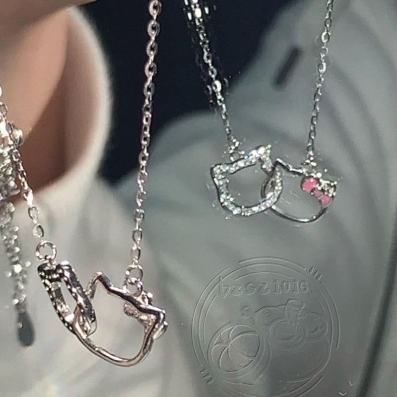 Блестящий бриллиант хелло китти hello kitty ожерелье милая девочка старший смысл КТ кот жемчужный кулон цепочка на ключицу