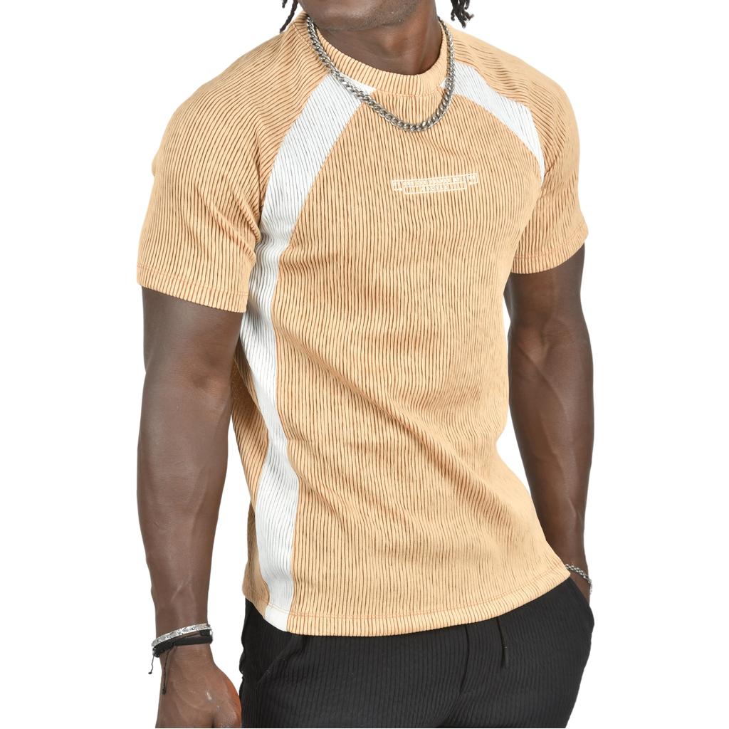 Облегающая футболка DeepSEA из лайкры в рубчик с боковыми полосками и надписью спереди 2403231