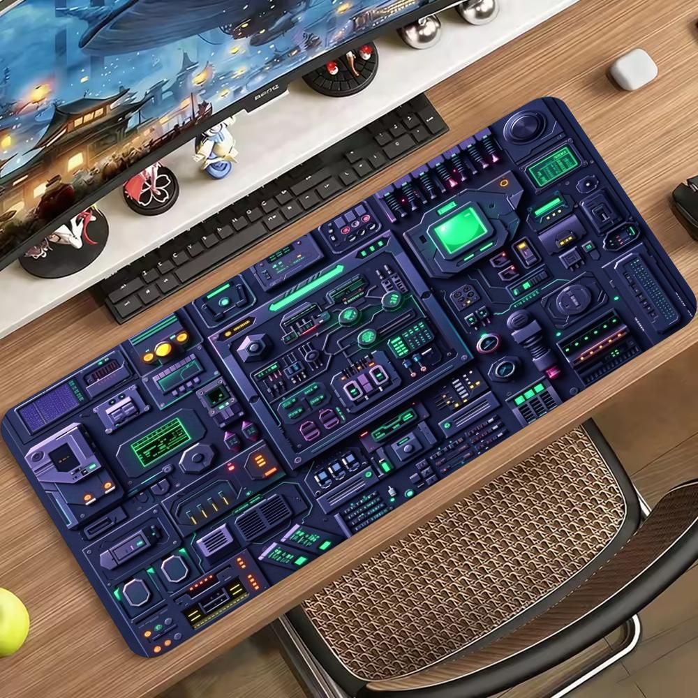 Неоновый Circuit Tech Cyber City Настольное Искусство Большой Игровой Коврик для Мыши Нескользящий Резиновый Настольный Коврик для Ноутбука Клавиатуры Домашнего Офиса Рабочего Места