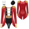 Women's Circus Ringmaster Costume Halloween Cosplay Tassel Leotard Bodysuit with Hat Bow Collar Gloves for Party Stage Shows