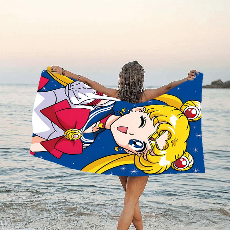 1pc Sailor Moon Beach Towel, Beach and Seaside Swimming Pool Equipment, Fashion Pattern, Rectangular, Travel Essentials
