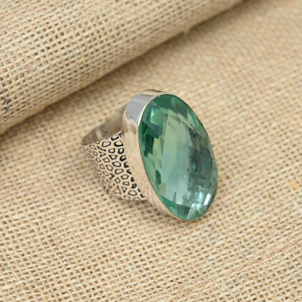 Aqua Apatite Gemstone 925 Sterling Silver Handmade Oval Shaped Jewelry Engagement Ring