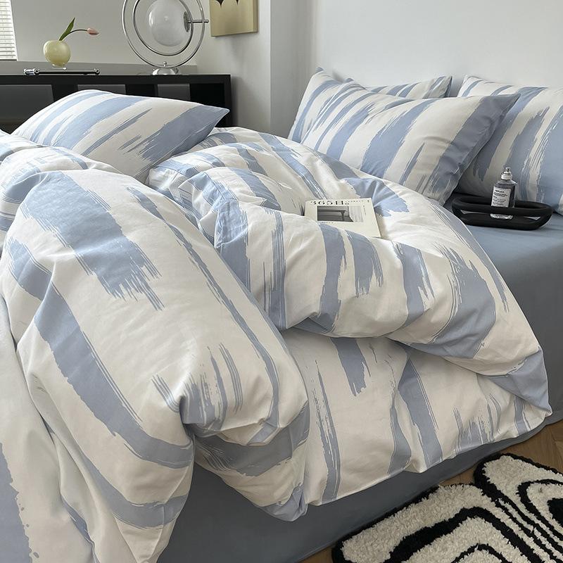 Простой хлопковый комплект из четырех предметов в скандинавском стиле, пододеяльник в весеннюю полоску, Наньтун, 40 ниток, полностью хлопковая простыня, пододеяльник, комплект из трех предметов