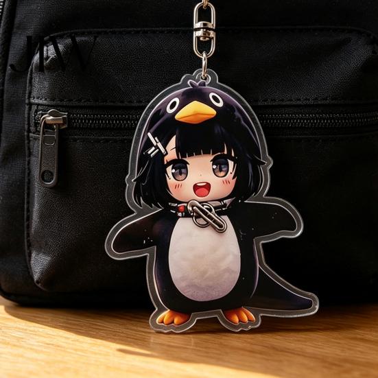 Portable Acrylic Keychain Penguin Girl Keychain, Double Sided Car Key Collectible Ring, Decorative with Lobster Clasp, Fans Gift