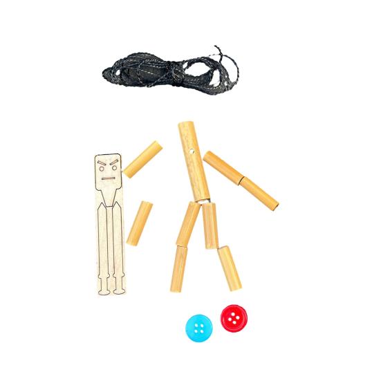 Bamboo Man Toy DIY Puppet Kit Children Interactive Game Bamboo Craft Material Kit for Boys Girls Gift