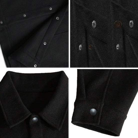 Мужская куртка шерстяная с лацканами, длинным рукавом, однотонное пальто с накладными карманами, однотонное осенне-зимнее деловое пальто