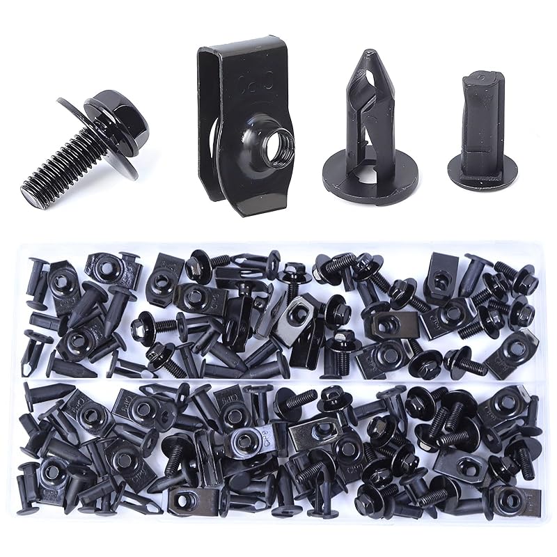 Minho 200Pcs Automotive U Tape Clip Fastener Kit, 50Pcs #10 X 1/2" Self-Tapping Screw +50Pcs #10 X 5/8" Self-Tapping Screw +100Pcs U Tape Clips,Metal