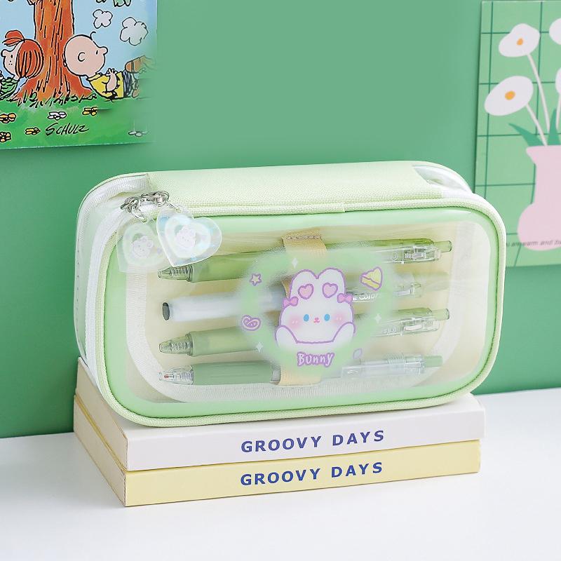 Kawaii прозрачный пенал большой емкости, водонепроницаемая сумка для ручек Kawaii косметичка с героями мультфильмов, школьные принадлежности, канцелярские принадлежности