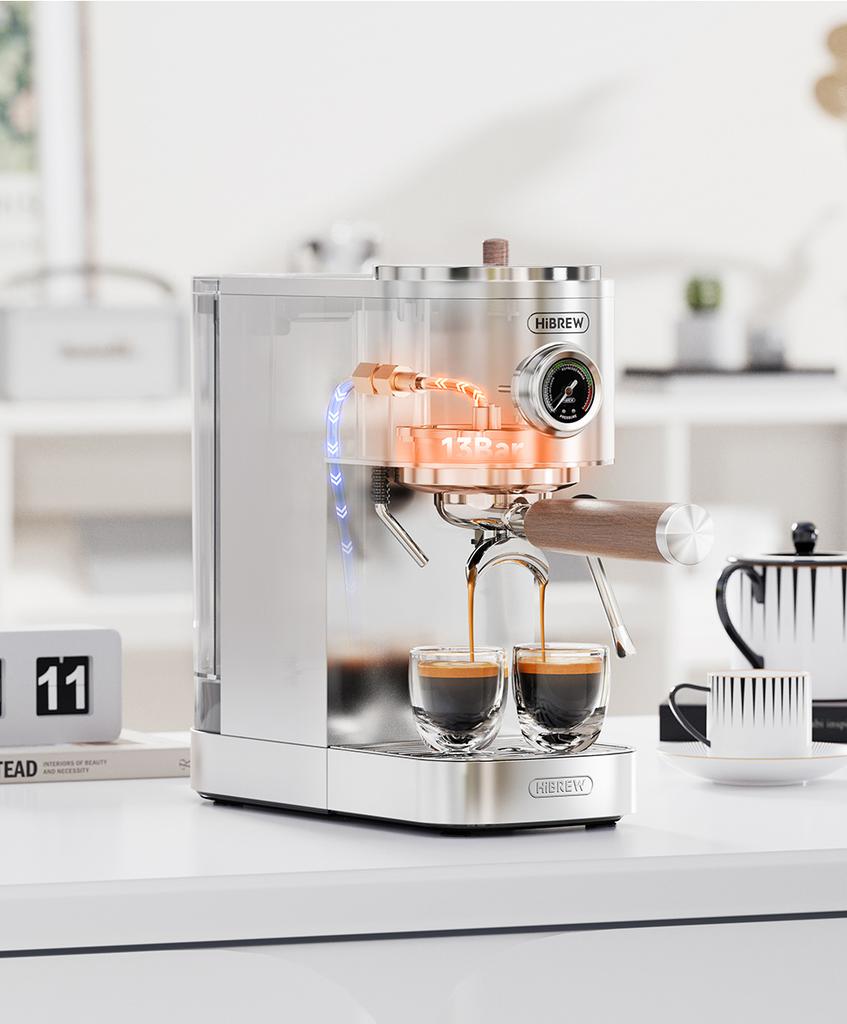 HiBREW H13 Semi-automatic Coffee Machine, Dual Boiler System with 20-Bar Pump Pressure, Multi-function Brewing Modes, Adjustable Drip Tray 