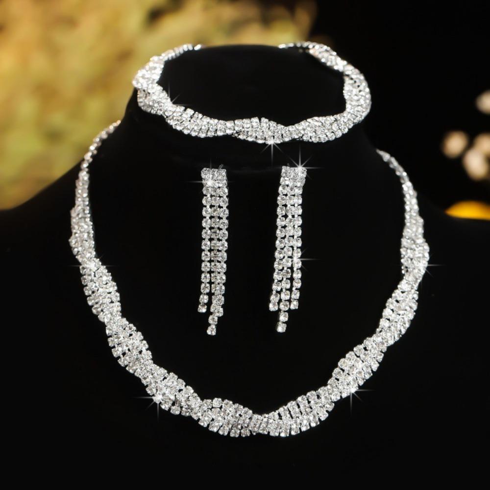 Elegant Rhinestone Necklace Luxury Necklace Earrings Set Wedding Accessories  Party Events