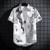 2024 Men's Trendy Hong Kong Style Loose Graffiti Print Half-sleeve Shirt