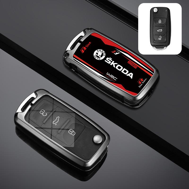 RUDX8 Car Flip Remote Key Fob Case Cover For Skoda Octavia A5 A7 Fabia Superb Kodiaq Karoq Protector Shell Bag Keychain Accessories