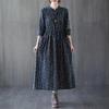 Spring and Autumn Literature and Art Loose Large Size Women's Disc Buckle Small Floral Skirt Lace-up Slim Cotton and Linen Dress