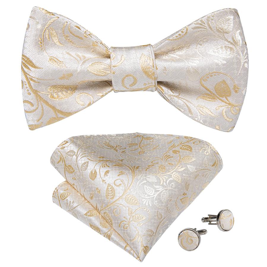 Wedding Bowtie Set for Men Adjustable Self Tied Bowtie Paisley Silk Bowtie Hanky Cufflink Set Dibangu