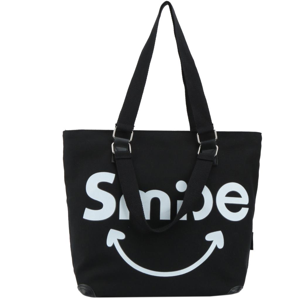 Большая вместительная холщовая большая сумка с буквами контрастного цвета, сумка на одно плечо с принтом улыбающегося лица и женская сумка через плечо