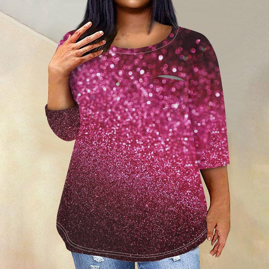 Женский модный повседневный пуловер с круглым вырезом и рукавом три четверти с принтом, топ с рукавами 4/3