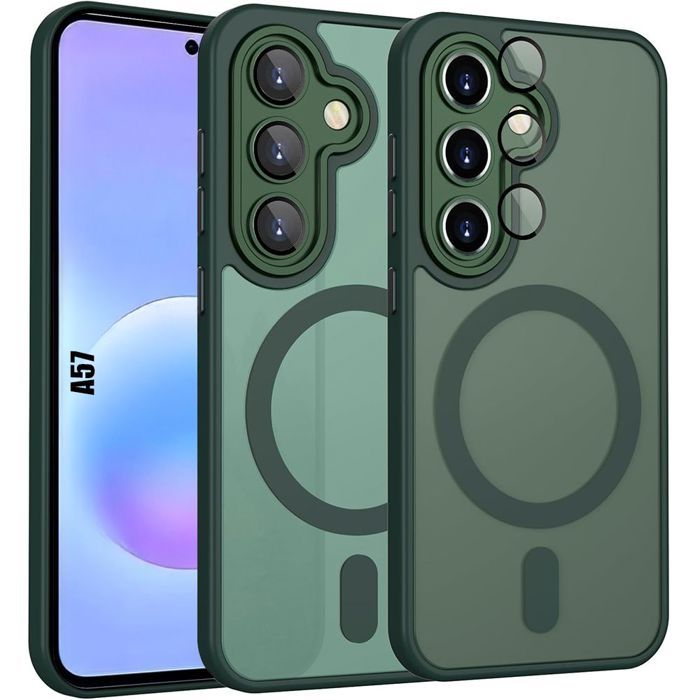 Coque pour Samsung Galaxy A57 5G, avec Cercle Magnétique Protection Caméra - Vert Nuit