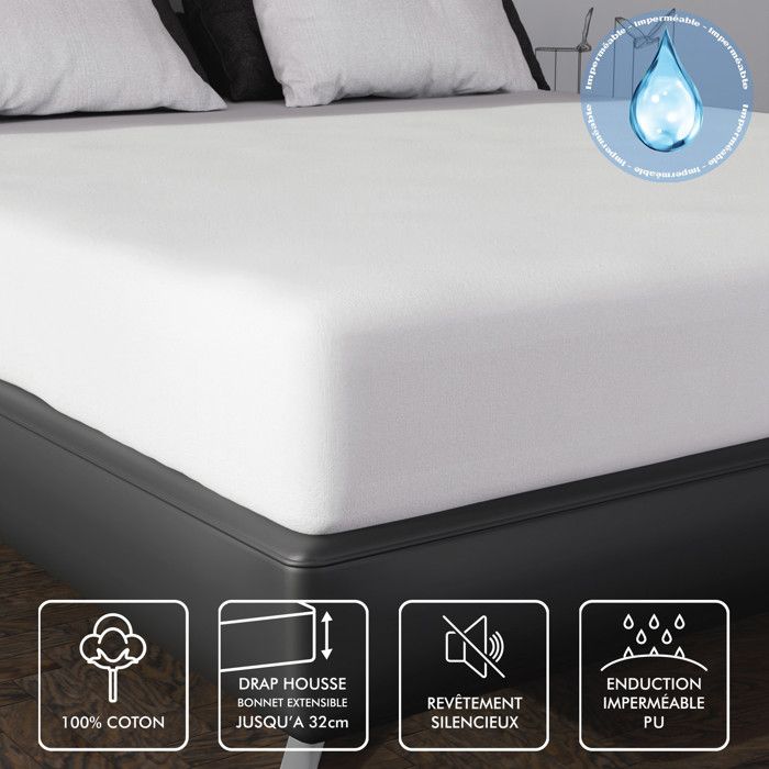Protege matelas coton 70x190 cm MOLLETON imperméable pour lit à têtes et pieds relevables, par Soleil d'ocre