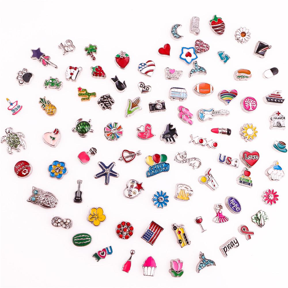 60pcs/lot Mixed random sales floating charms Suitable for Glass Living Memory floating charm lockets Jewelry Pendant Necklace