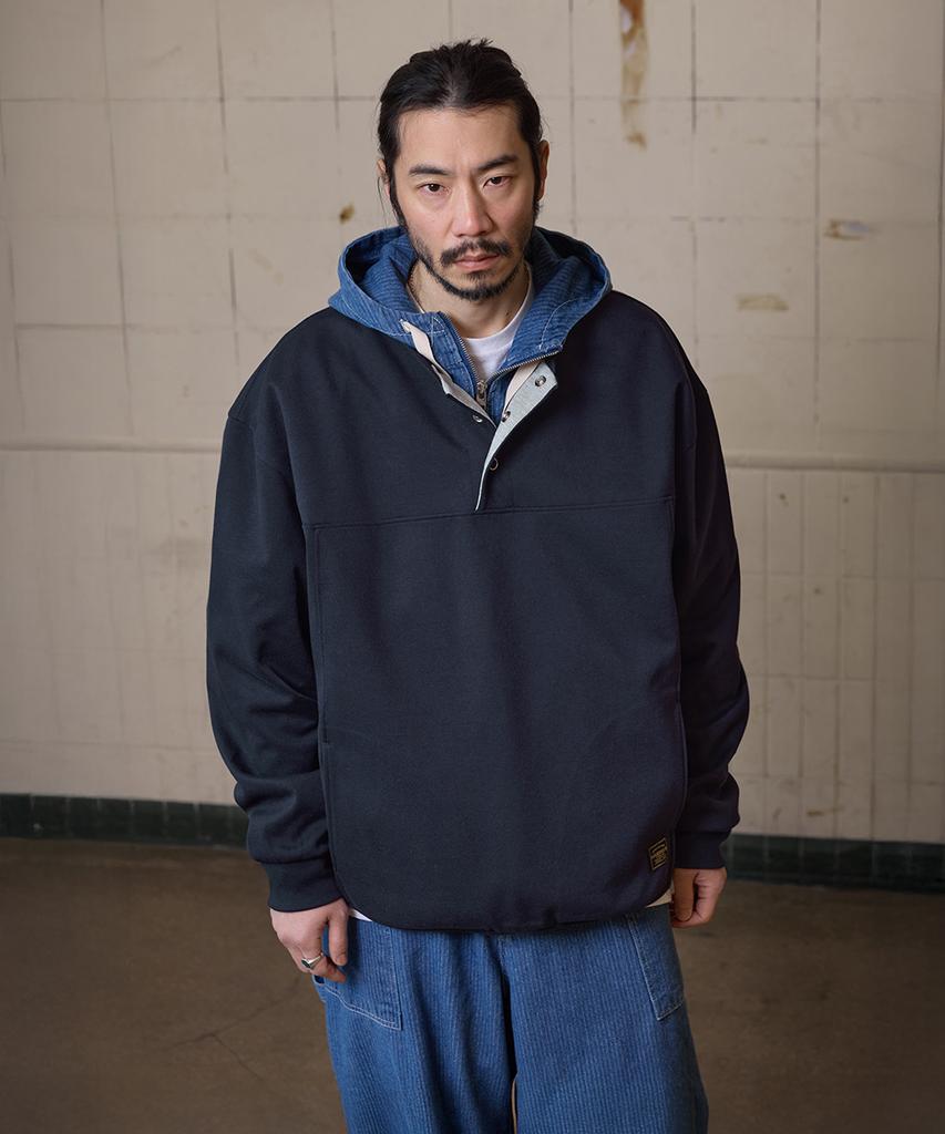RUGGED HOUSE Henley Neck Button Pocket Sweatshirt Navy