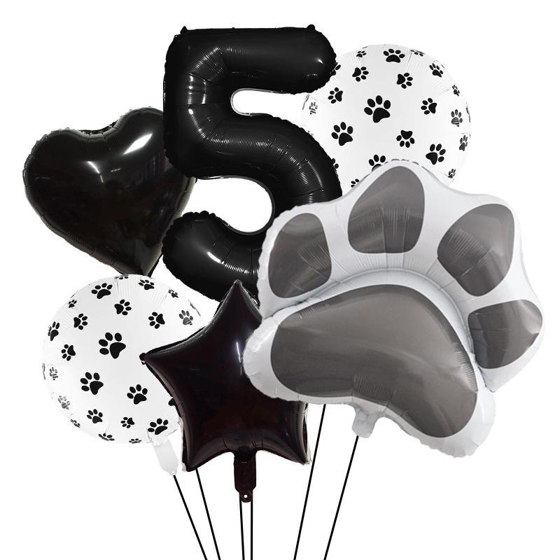 Black Dog Paw Party Balloon Set Aluminum Film Digital Animal Birthday Party Decoration Pet Aluminum Film Balloon