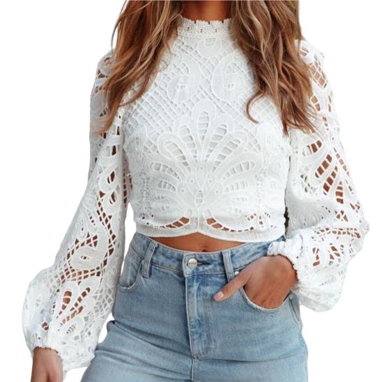 Женская блузка с длинным рукавом и высоким воротником на молнии сзади, элегантная женская блузка с фонарем