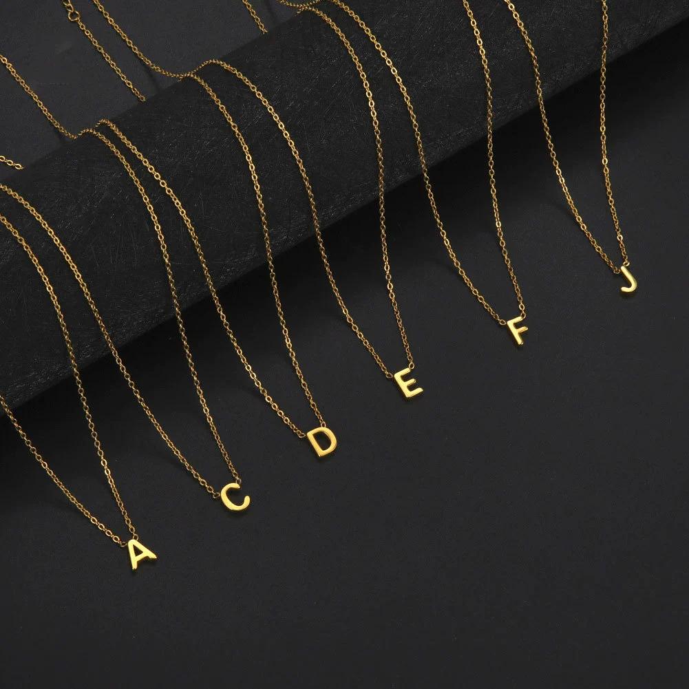 Titanium Steel Initial Letter Pendant Necklace Chain Gold Silver Rose Gold