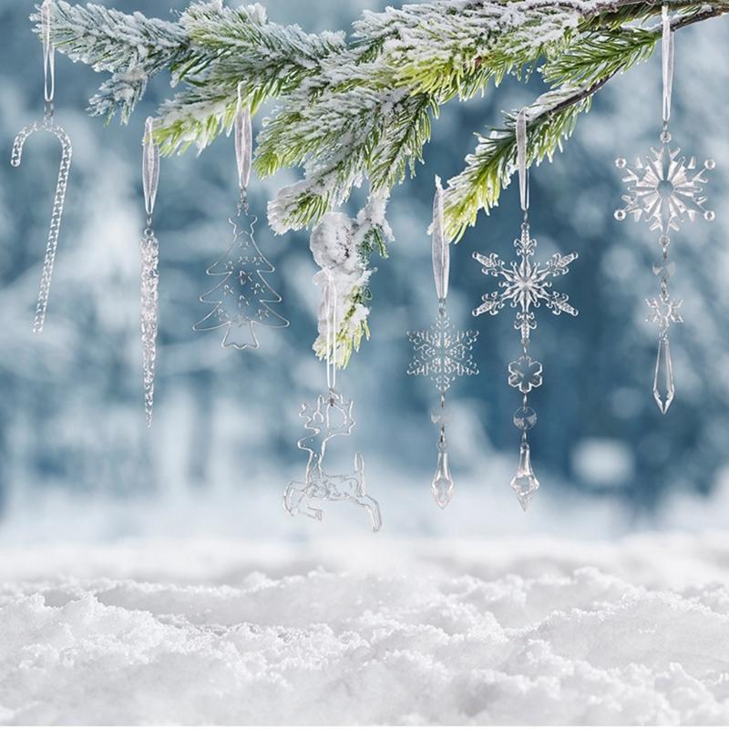 18 Pcs Acrylic Elk Snowflake Icicle Ornaments Lovely Christmas Tree Decorations For Home Party Outdoor Indoor