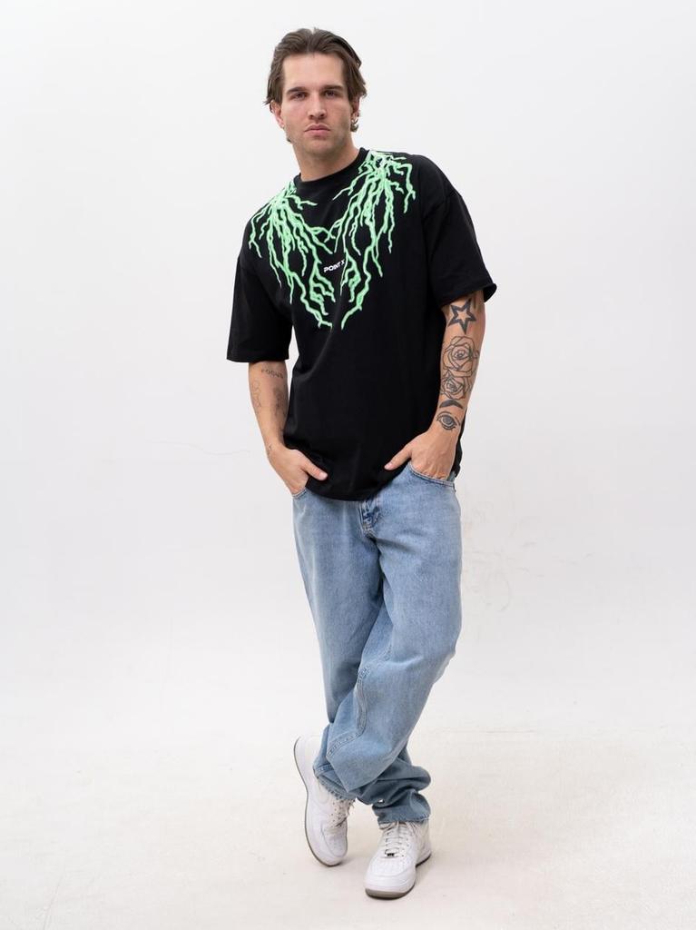 Fluorescent Oversize Men's T-Shirt Black/Green Point X Storm M