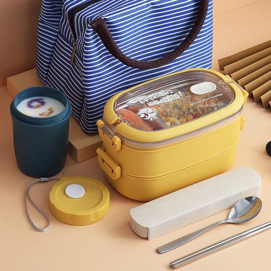 Коробка для завтрака с микроволновой печью, большая емкость, школьный многослойный ланч-бокс из нержавеющей стали