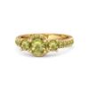 Peridot Three-Stone Halo Pavé Band Ring -Sterling Silver Gold Vermeil