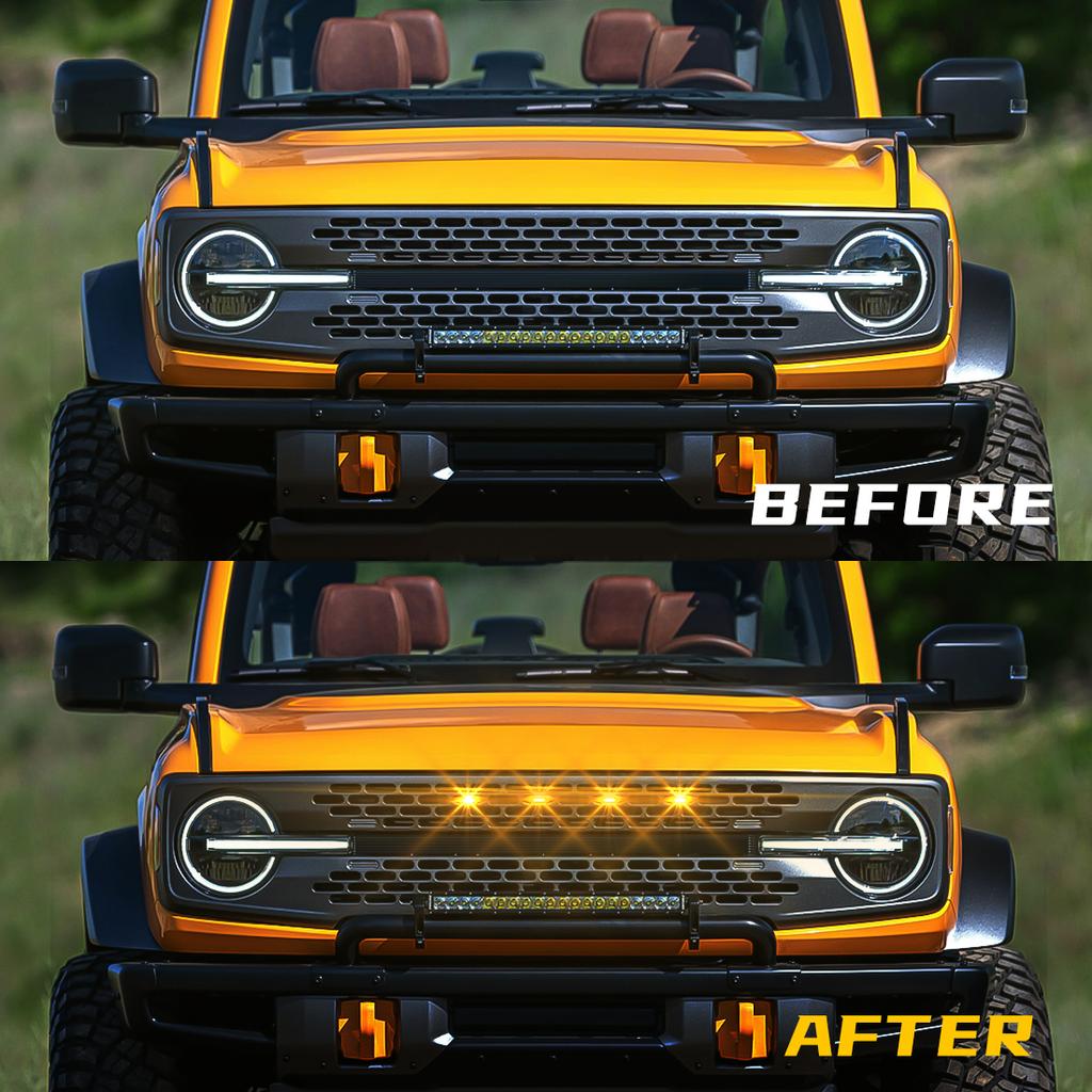 4 шт. светодиодная решетка для автомобиля Ford Bronco BadLands 2025 2025 2025 передняя решетка фары янтарные предупреждающие дневные огни DRL дневные ходовые огни